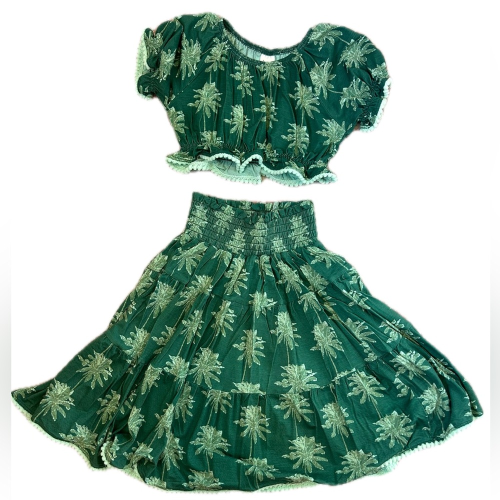 Kate Quinn smocked tiered Pom Pom maxi skirt and crop top